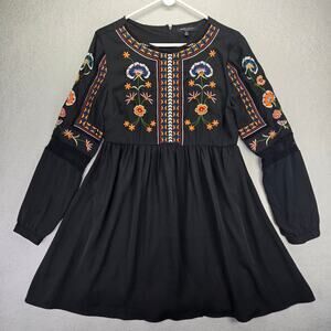 Romeo + Juliet Couture Tunic Mini Dress M 3/4-Sleeve Floral Embroidered Boho